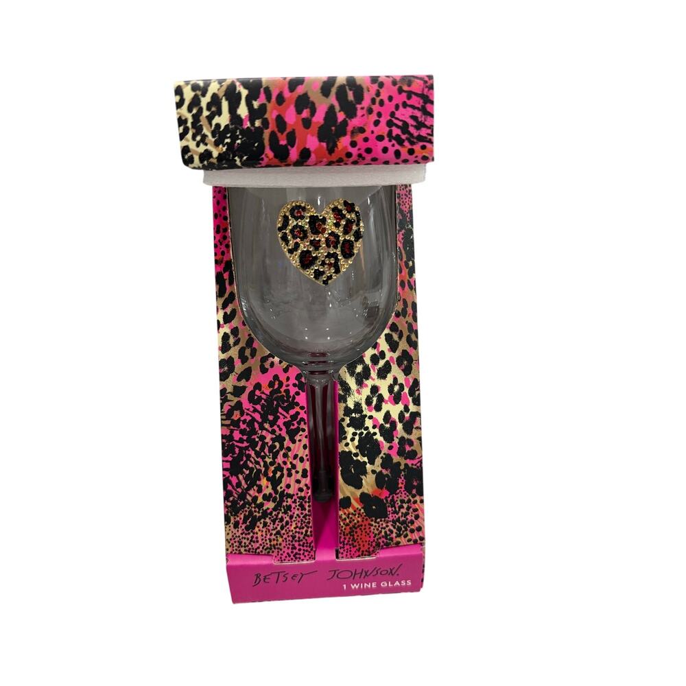 NWT Betsey Johnson Leopard Print Wine Glass Set of 2 - Pink & Black Animal Print - Picture 2 of 12